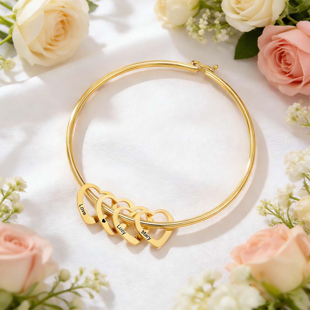 Cuff Bangle Bracelet - Couple Heart Name Personalized Bracelet Custom