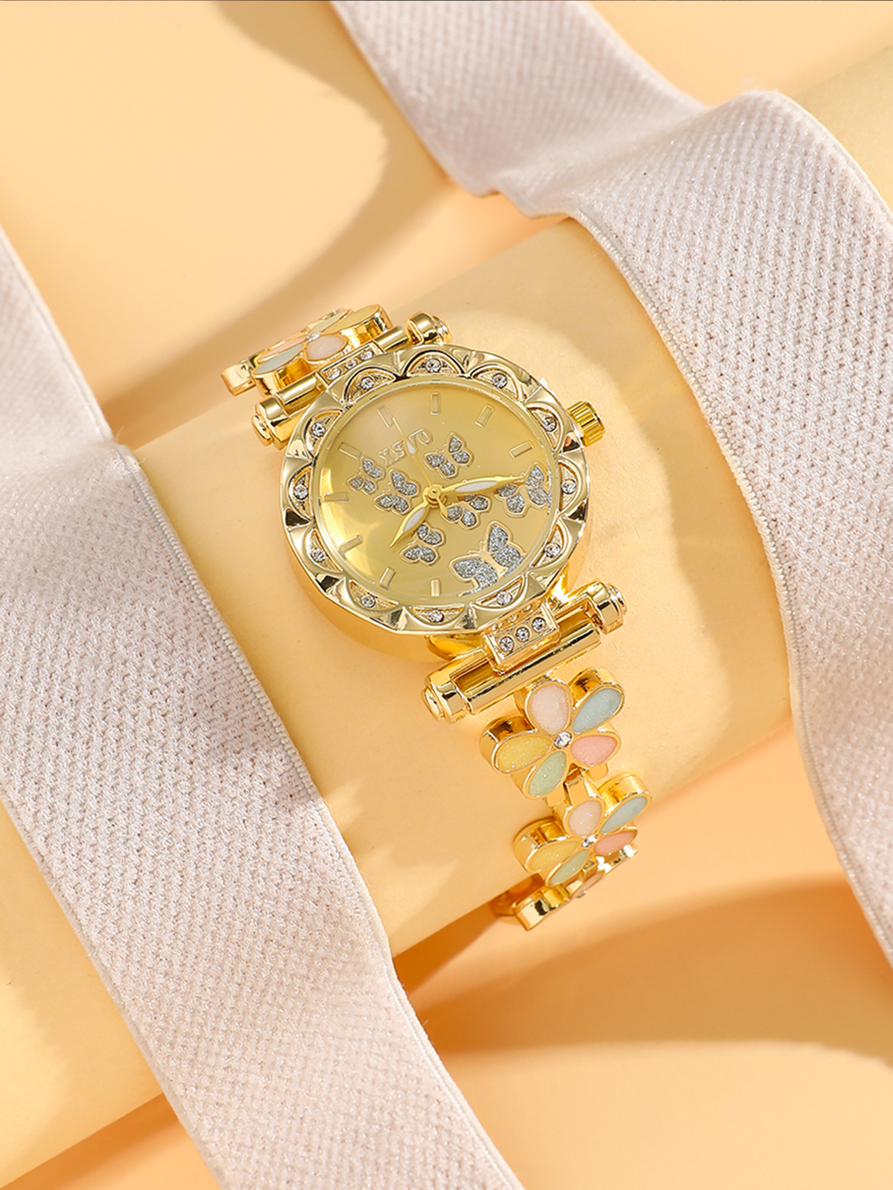 Jewelry Diamond Watches - Gold Women's Watch Colorful Flower &
