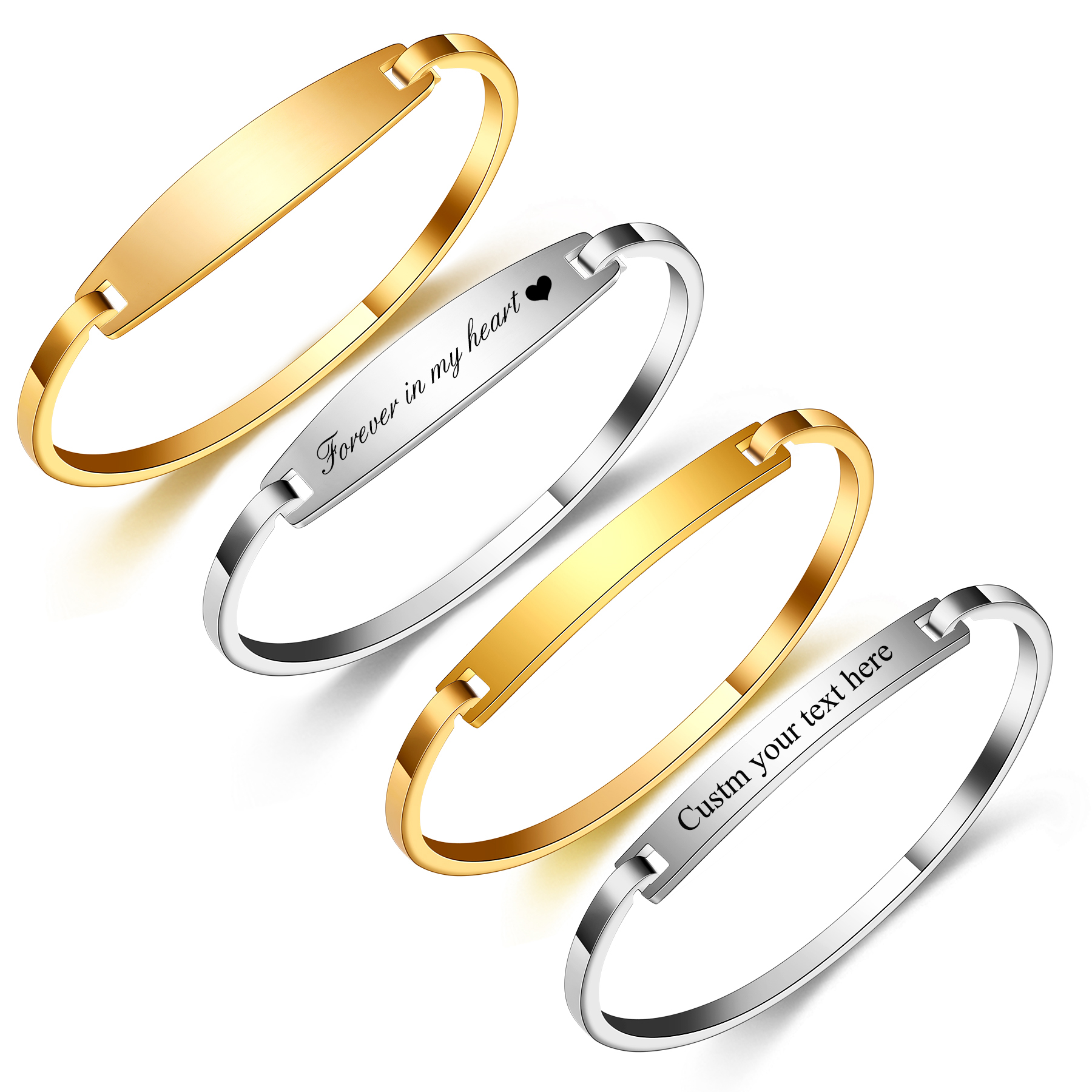 Cuff Bangle Bracelet - Personalized Stainless Steel Bangle Unique Square