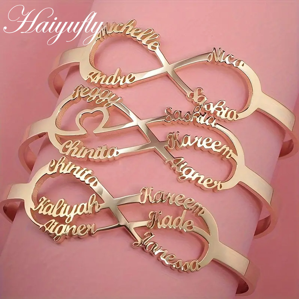 Cuff Bangle Bracelet - Haiyufly 3mm Wide Custom Name Stainless