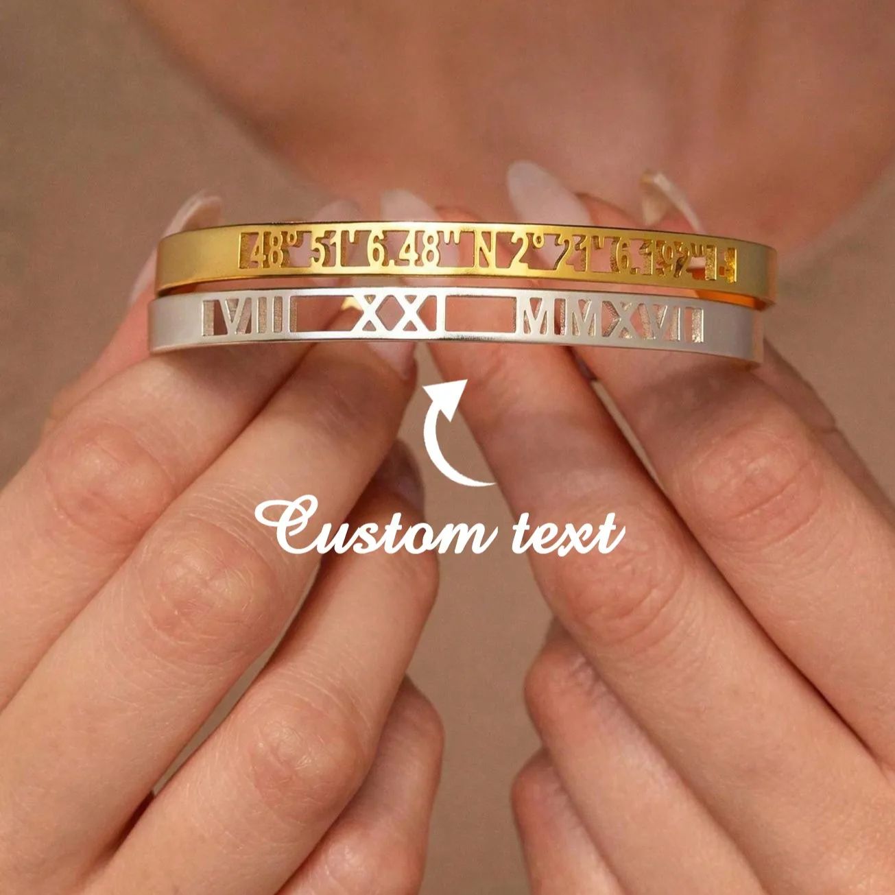 Cuff Bangle Bracelet - Custom Date Coordinate Roman Numeral Bangles