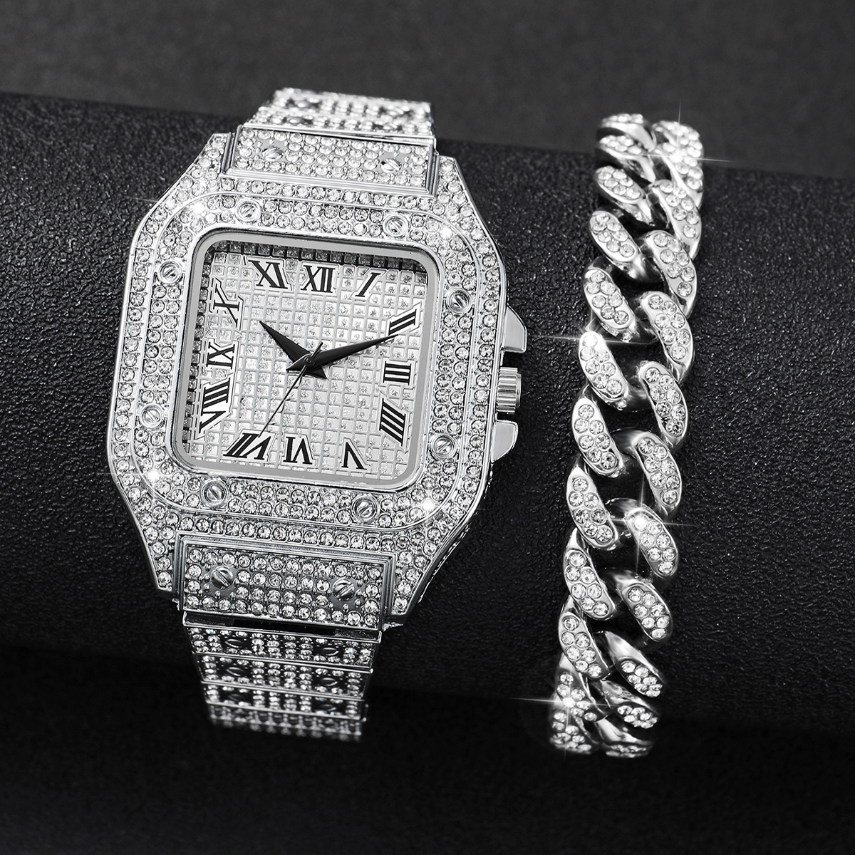 2PCS Iced Out Square Watch & C - Jewelry Diamond Watches recensie en prijs