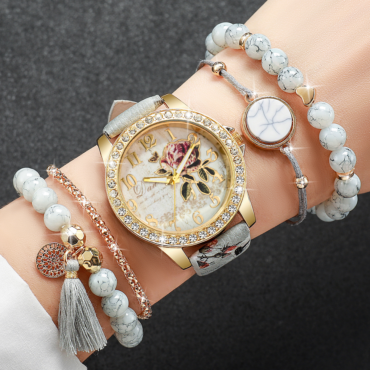5PCS Fashion Flower Printed Wo - Jewelry Making Watches recensie en prijs