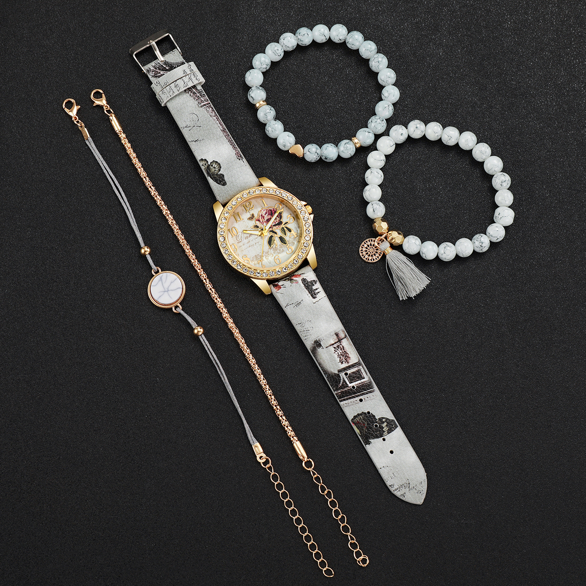5PCS Fashion Flower Printed Wo - Jewelry Making Watches recensie en prijs