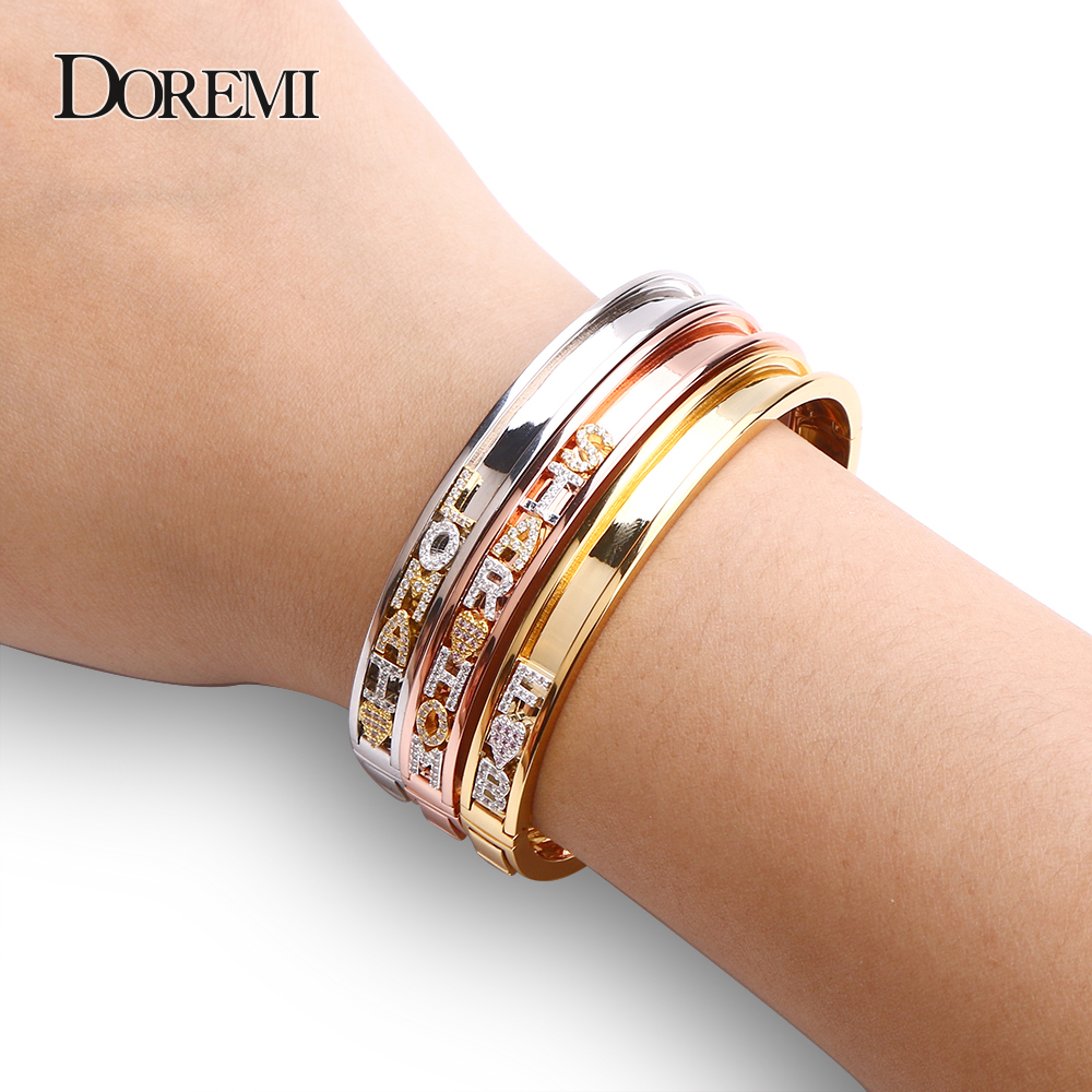 DOREMI DIY Zirconia Letters Cu - Cuff Bangle Bracelet recensie en prijs